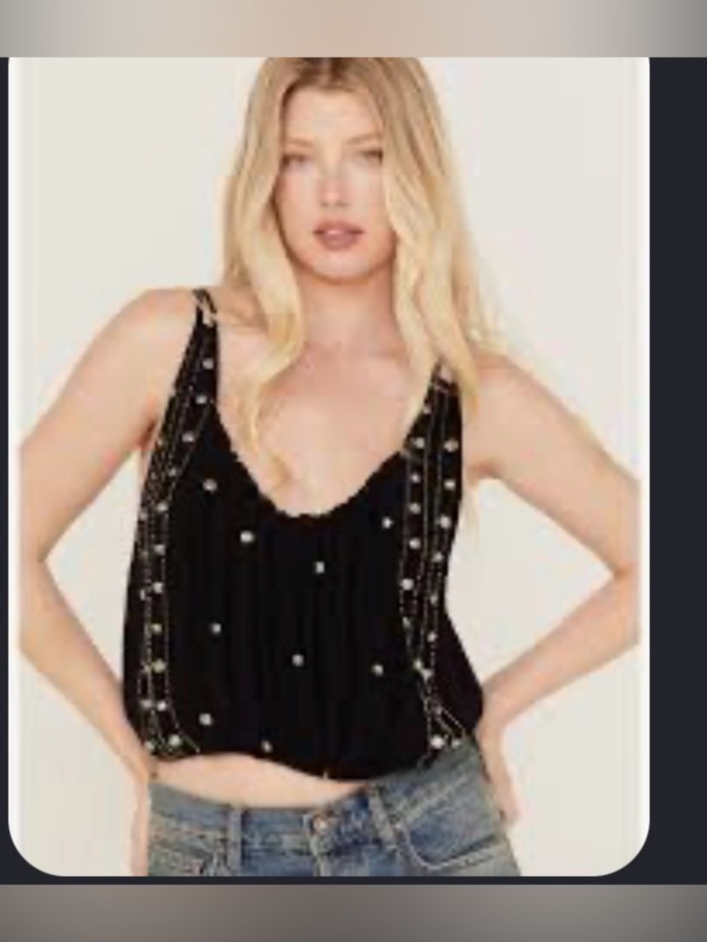Free People Virgo Tank Top Black Stud Embellished Crop Tank XS NWOT - Picture 2 of 4